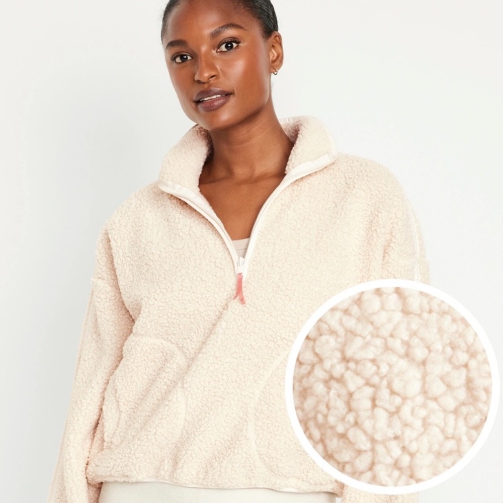 OLD NAVY Cropped Sherpa 1/4-Zip Pullover